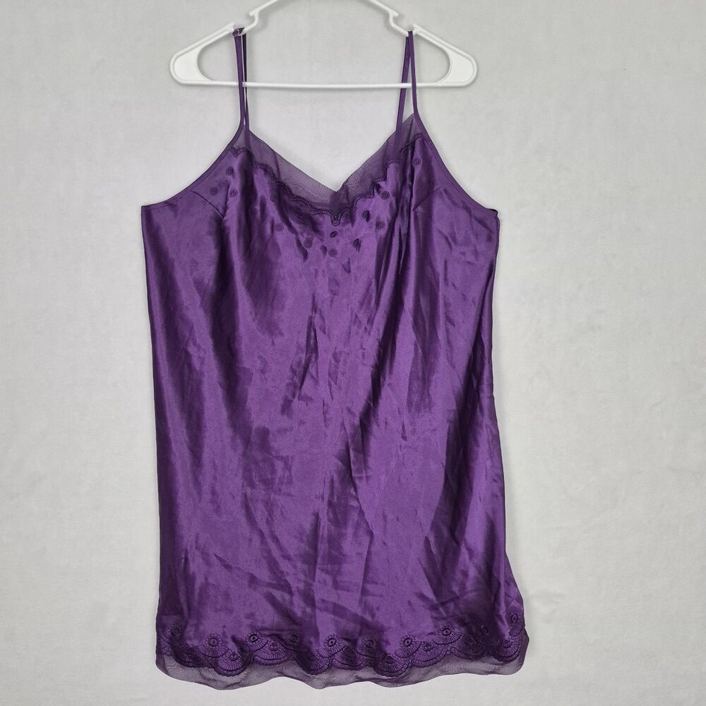 Vtg Morgan Taylor 1x Slip Dress Purple Silky Romantic Lingerie Feminine Lace